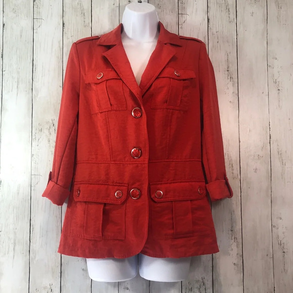 89th & Madison Burnt Orange Button Short Blazer Small - Picture 1 of 9